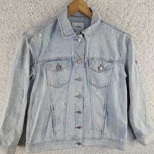 Old Navy Denim Jacket Women Medium Distressed Thrasher Acid Wash Spots Type 3